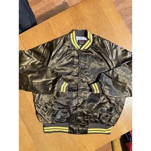 Vintage Dunbrooke Pla-Jac Satin Bomber Jacket‎ XL Brown Yellow Stripes USA Made